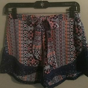 Tie- Front, Lace Trimmed, Patterned Shorts